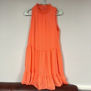 Bleecker 126 Ruffled High Neck Tiered Swing Dress, Medium  orange/salmon